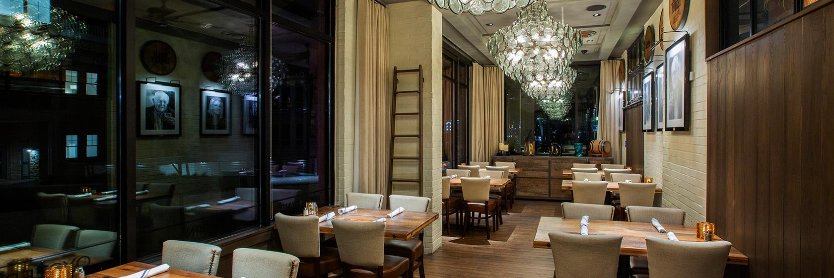 Dining room with oyster shell chandeliers